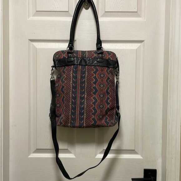 Volcom Destination Tote Blue & Red Geometric Design Crossbody Bag - Picture 6 of 16